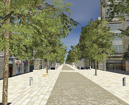 Die Visualisierung zeigt die neugestaltete Kaiserstraße.