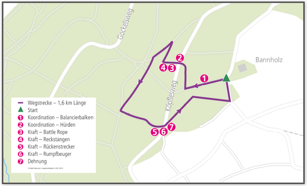 Karte Sportpfad Grünwettersbach Die Karte zeigt den Sportpfad in Grünwettersbach.