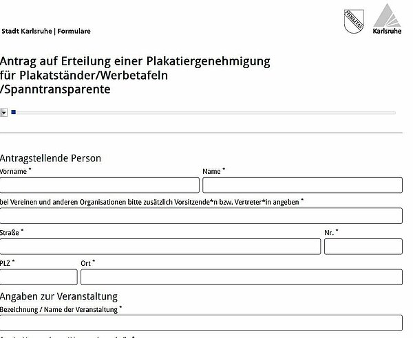 Screenshot Digitales Formular Plakatierung Screenshot Digitales Formular Plakatierung