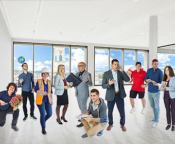 Job Newsletter Mitarbeitende in einem Raum