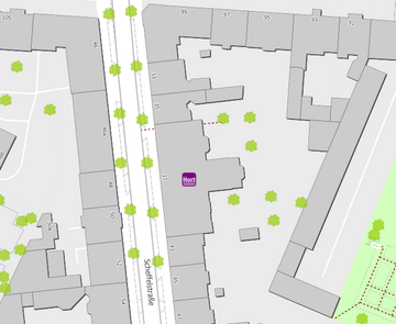 Platzhalter Hort Scheffelstraße Stadtplanausschnitt mit Markierung Hort Scheffelstraße