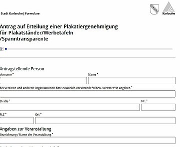 Screenshot Digitales Formular Plakatierung Screenshot Digitales Formular Plakatierung