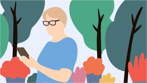 Illustration - Ältere Dame nutzt Karlsruhe.App auf ihrem Handy