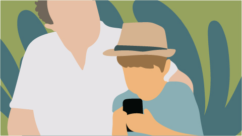 Illustration - Opa und Enkel nutzen die Karlsruhe.App