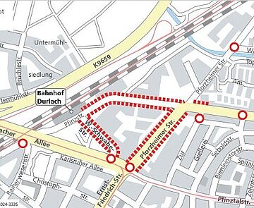 Karte über die Halteverbote im Versammlungsbereich am 9. November in Durlach