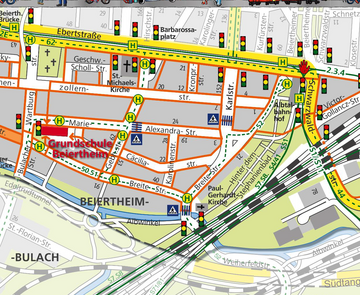 Die Grafik zeigt ein Beispiel der Schulwegpläne der Grundschulen.