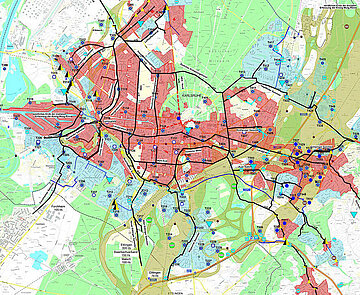 Die Grafik zeigt einen Plan des Kanalnetzes in Karlsruhe.