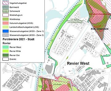 Die Karte zeigt Schutzgebiete in Karlsruhe.