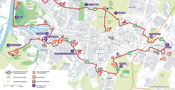 Die Grafik zeigt einen Kartenausschnitt aus der NaturRADtour, die kleine Runde.
