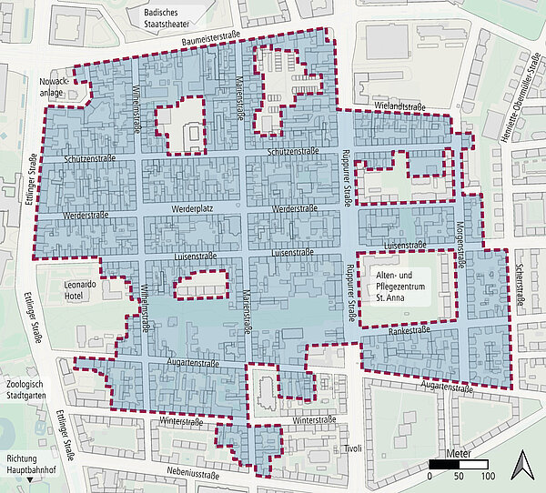 Gebietsabgrenzung der Sozialen Erhaltungssatzung im Gebiet Alte Südstadt