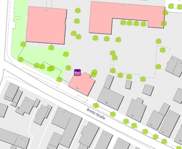 Stadtplanausschnitt mit Markierung des Horts