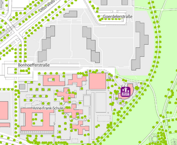Stadtteilplan mit Markierung Bonhoeffer