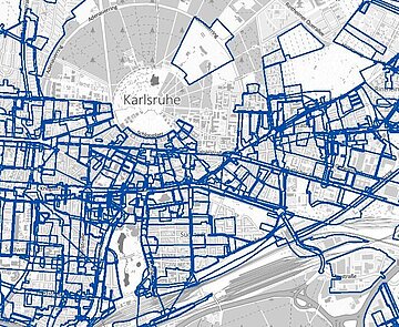 Die Grafik zeigt einen Kartenausschnitt eines Bebauungsplans in Karlsruhe.
