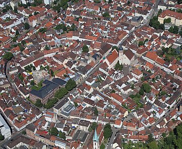 Luftbild der Altstadt in Durlach