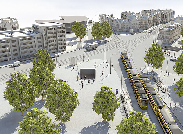 Die Grafik der KASIG zeigt die geplante Haltestelle am Durlacher Tor.