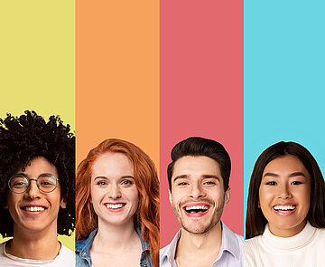 Das Bild zeigt Porträts von jungen Menschen mit unterschiedliche ethnischer Herkunft.