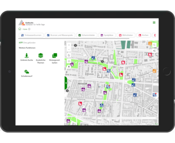 Abbildung der Benutzeroberfläche der Story Map "Stadtplan für heiße Tage"