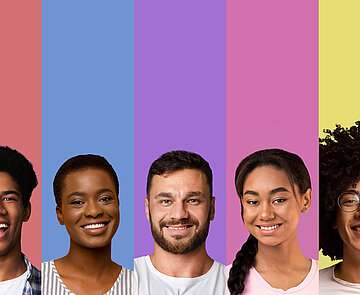 Das Bild zeigt Porträts von jungen Menschen mit unterschiedliche ethnischer Herkunft.