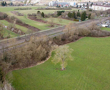 Umfahrung Hagsfeld - Das Bild zeigt eine Luftaufnahme mit der Visualisierung der geplanten Trasse.