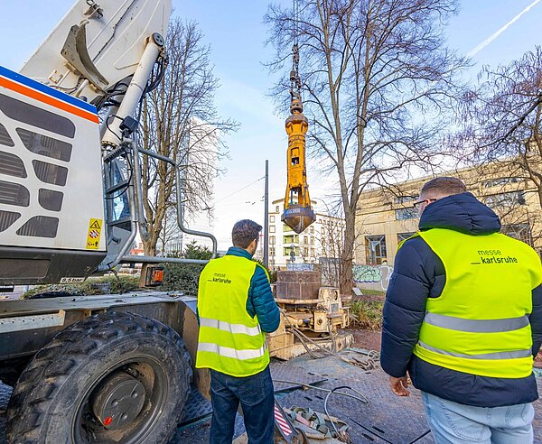 Geothermie-Bohrungen an der Karlsruher Stadthalle.