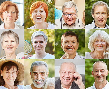 Eine Collage mit Portraits von Senioren