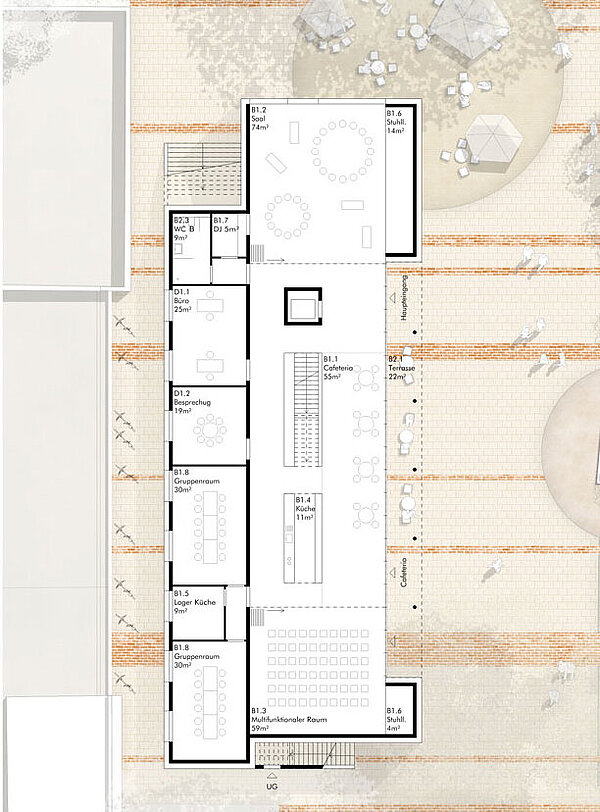 Grundrisse Untergeschoss, Erdgeschoss und Obergeschoss 1
