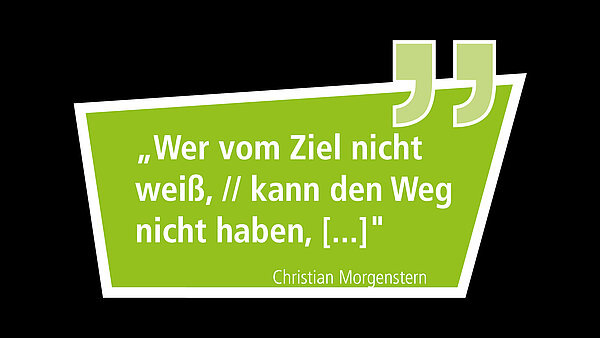 Zitat: Wer vom Ziel nicht weiß, // kann den Weg nicht haben, [...]