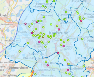 Ausschnitt der Karte mit den zertifizierten Kitas und Vereien zum Bewegungspass