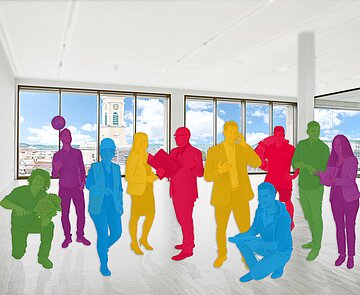 Farbige Silhouetten in einem Raum