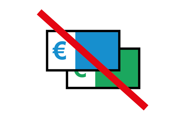 Durchgestrichene Scheine bedeuten hier muss kein Geld gezahlt werden