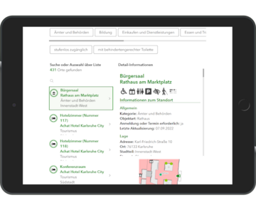 Das Bild zeigt die Nutzeroberfläche  der Web App Karlsruhe barrierefrei.