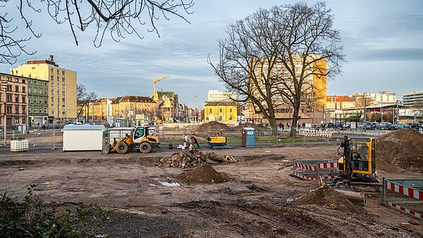 Baustelle am Bernhardusplatz beim Durlacher Tor