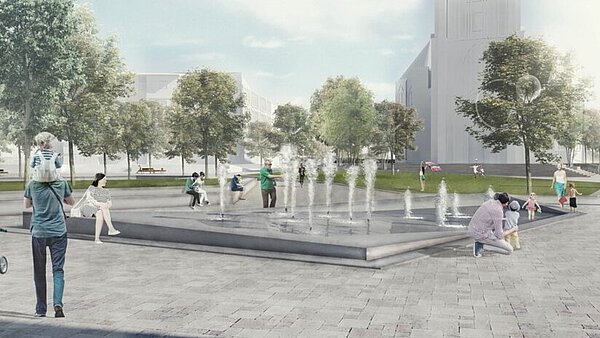 Visualisierung des Bernhardusplatzes, Blick in Richtung Stadtmitte