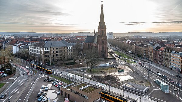 Baustelle am Bernhardusplatz beim Durlacher Tor