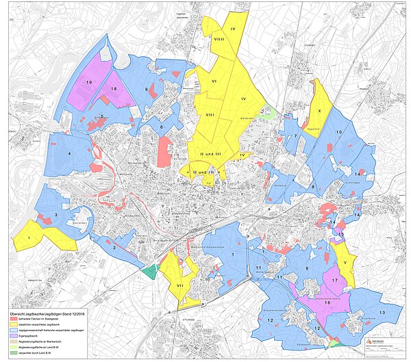 Gesamtübersicht der Jagdbezirke im Stadtkreis Karlsruhe