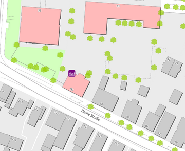 Stadtplanausschnitt mit Markierung des Horts