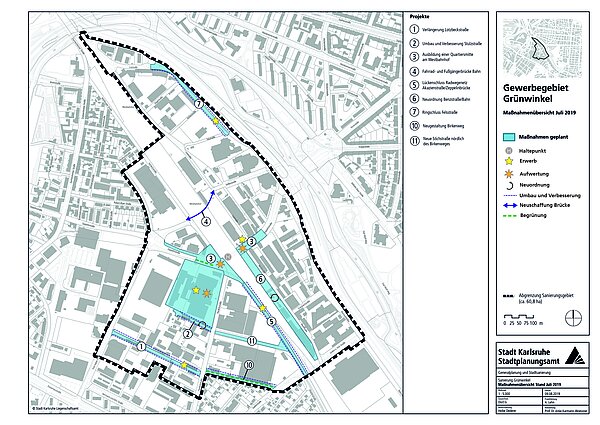 Plan mit Maßnahmen im Sanierungsgebiet Gewerbegebiet Grünwinkel