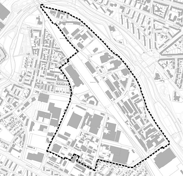 Plan mit Abgrenzung Sanieungsgebiet Gewerbegebiet Grünwinkel