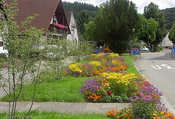Grünstreifen in Wolfartsweier im Sommer.
