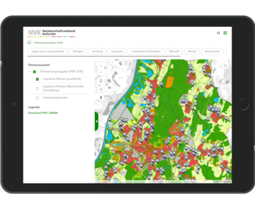 Abbildung der Benutzeroberfläche der Web App "Plan-Auskunft des Nachbarschaftsverbands Karlsruhe (NVK)"