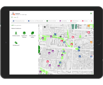 Abbildung der Benutzeroberfläche der Story Map "Stadtplan für heiße Tage"