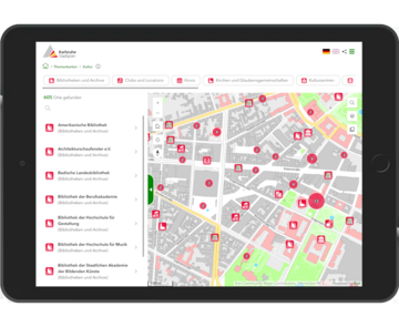 Abbildung der Benutzeroberfläche der Web App "Stadtplan Karlsruhe"