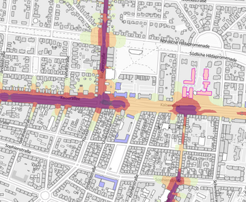 Abbildung des Fachplans "Lärmkarte Straßenbahn (Tag)"