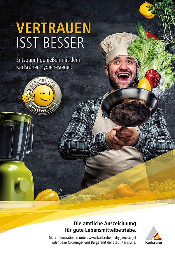 Das Bild zeigt ein Werbeplakat: Karlsruher Hygienesiegel