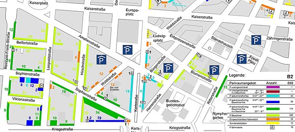 Abbildung der Bewohnerparkzone B2 (neu) | Planung