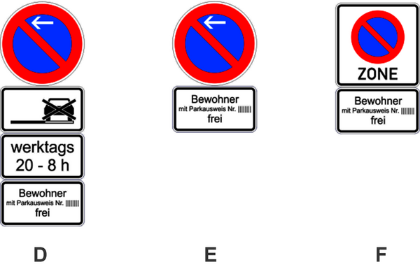 Die Abbildung zeigt Schilder zum Thema Haltverbot | Bewohnerparkzonen