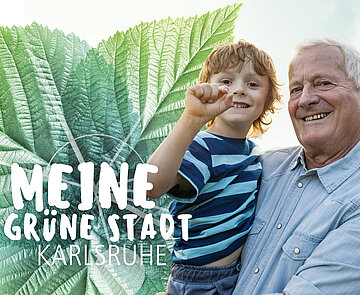 Logo Grüne Stadt Karlsruhe, Opa mit Junge auf seinem Arm