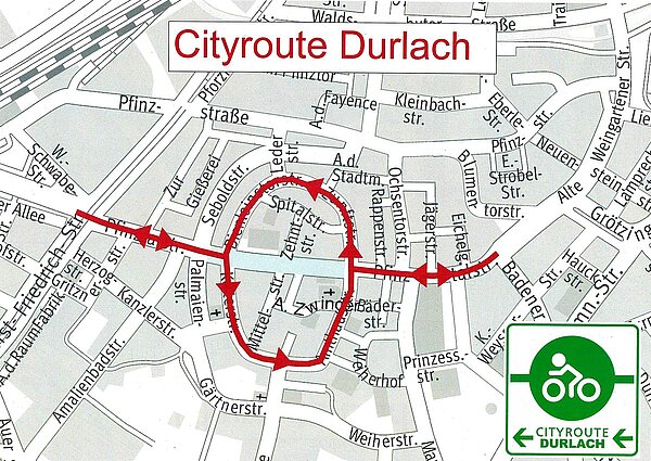 Die Abbildung zeigt die Cityroute Durlach