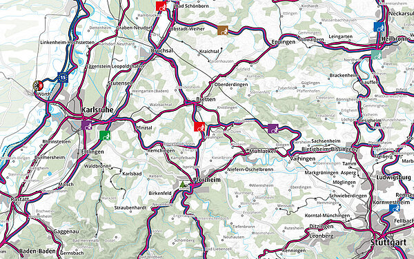 Die Abbildung zeigt das RadNETZ Baden-Württemberg