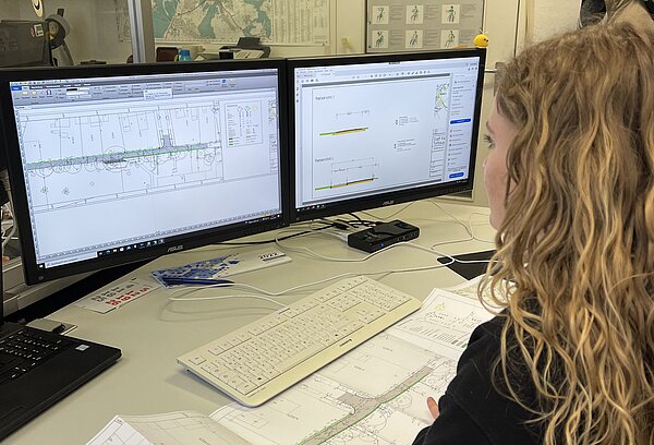 Junge Frau vor Bildschrim